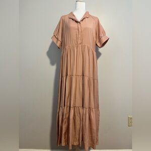 Tiered Short-Sleeve Maxi Dress in Dusty Rose